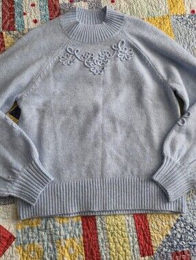 LC Lauren Conrad Light Blue Off-the-Shoulder Floral Appliqué Sweater